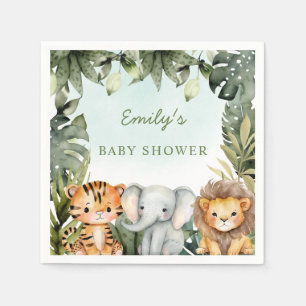 Serviette En Papier Cute Jungle Safari Animaux Tropical Greenery Baby
