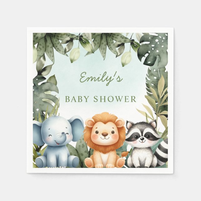 Serviette En Papier Cute Jungle Safari Animaux Tropical Greenery Baby (Devant)