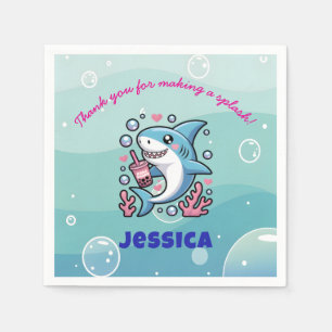 Serviette En Papier Cute Kawaii Boba Shark Baby shower personnalisé