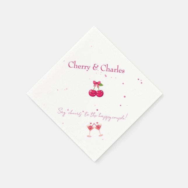 Serviette En Papier Cute Kawaii Cherry Couple Pink & Red Wedding  (Coin)