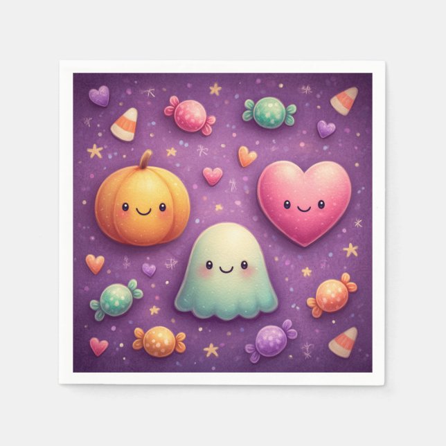 Serviette En Papier Cute Kawaii Halloween Napkins (Devant)