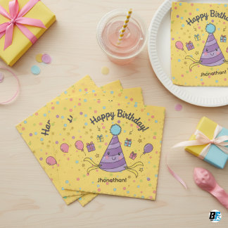 Serviette En Papier Cute Kawaii Purple Party Hat Kid's Birthday