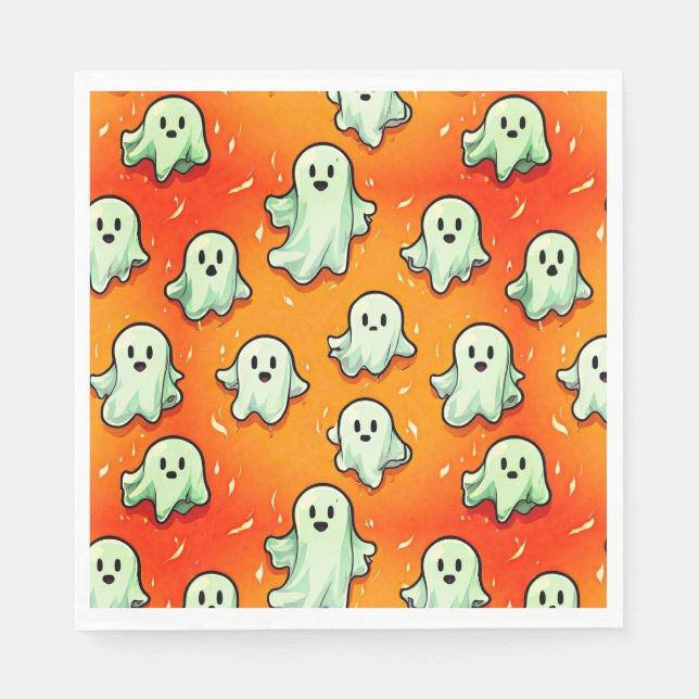 Serviette En Papier Cute Kawaii Style Fantômes sur Orange (Devant)