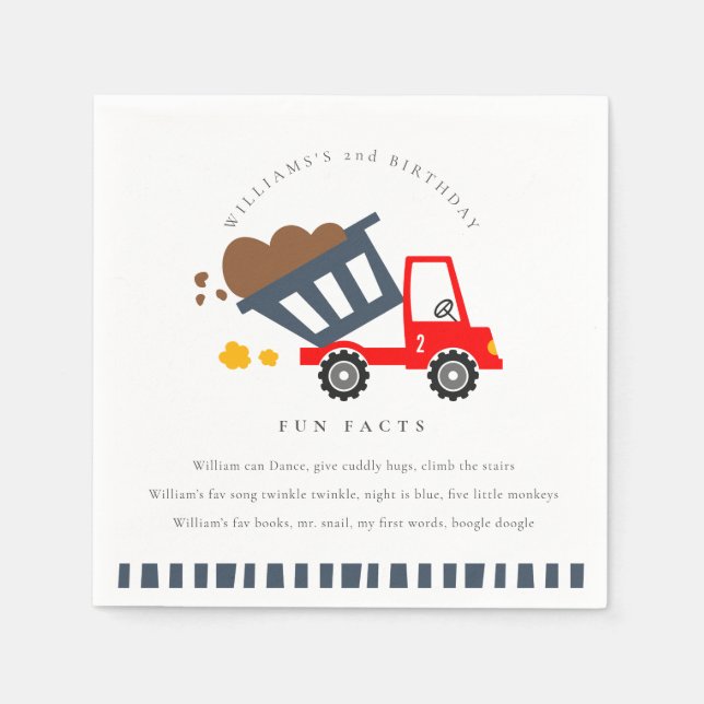 Serviette En Papier Cute Kids Dump Truck N'importe quel âge Anniversai (Devant)