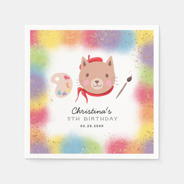 Serviette En Papier Cute Kitty Cat Peinture Art Anniversaire (Devant)