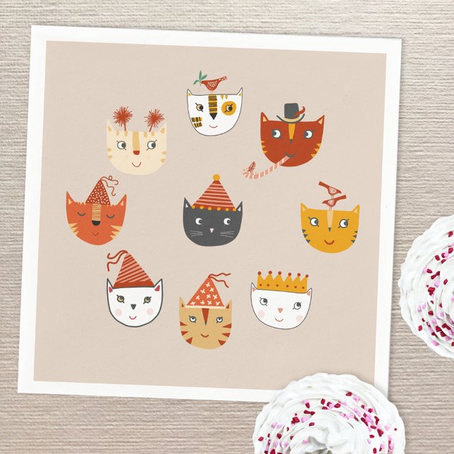 Serviette En Papier Cute Kitty Chat (Cute kitty cat themed party paper napkin)