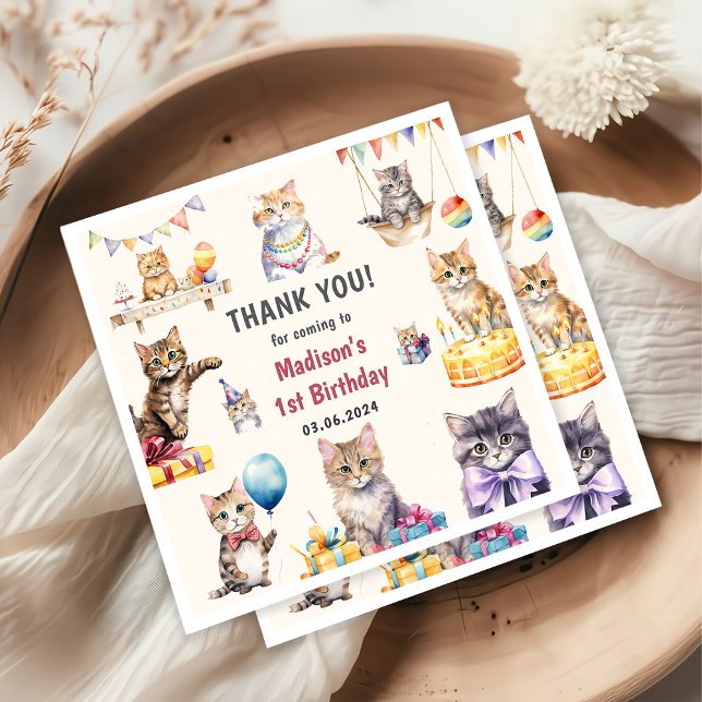 Serviette En Papier Cute Kitty Chat 1er fête d'anniversaire (Créateur téléchargé)