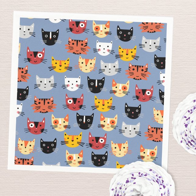 Serviette En Papier Cute Kitty Chat Bleu (Cute Kitty Cat blue party paper napkins)
