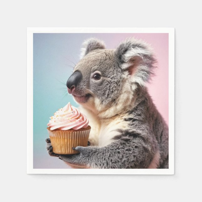 Serviette En Papier Cute Koala Avec Cupcake Pastel Gradient (Devant)