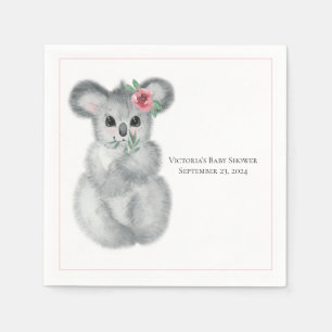 Serviette En Papier Cute Koala Bear Floral Moderne Nom Baby shower