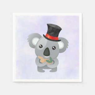 Serviette En Papier Cute Koala dans un chapeau noir