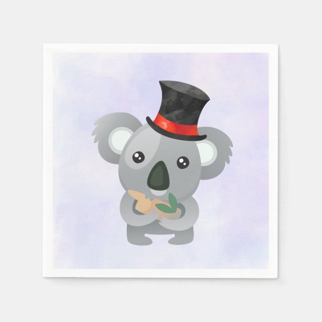Serviette En Papier Cute Koala dans un chapeau noir (Devant)