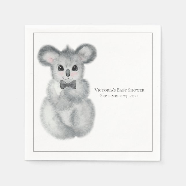 Serviette En Papier Cute Koala Nom de l'ours Floral Baby shower modern (Devant)
