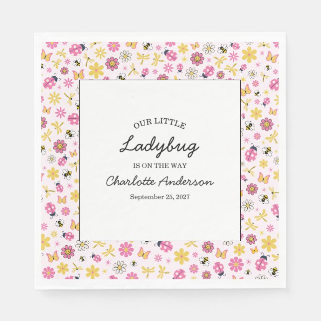 Serviette En Papier Cute Ladybug Pink Girl Baby Shower (Devant)