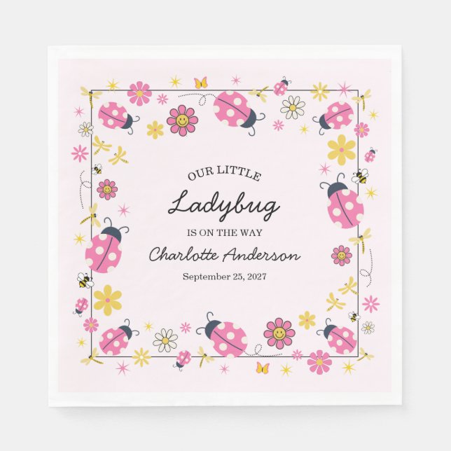 Serviette En Papier Cute Ladybug Pink Girl Baby Shower (Devant)