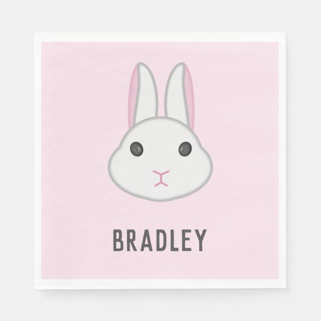 Serviette En Papier Cute lapin blanc sur rose (Devant)