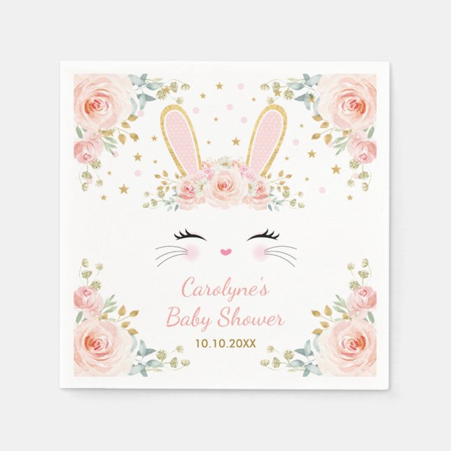 Serviette En Papier Cute lapin lapin Aquarelle Blush Rose (Devant)