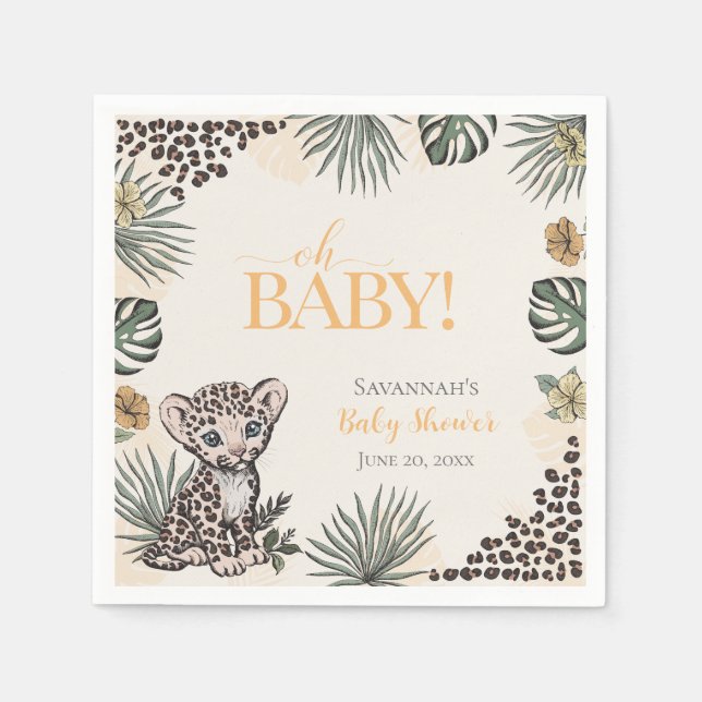 Serviette En Papier Cute Leopard Cub Yellow Baby Shower (Devant)