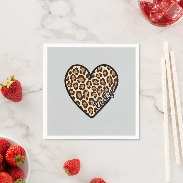 Serviette En Papier Cute Leopard Heart Saint Valentin cadeau (En situation)