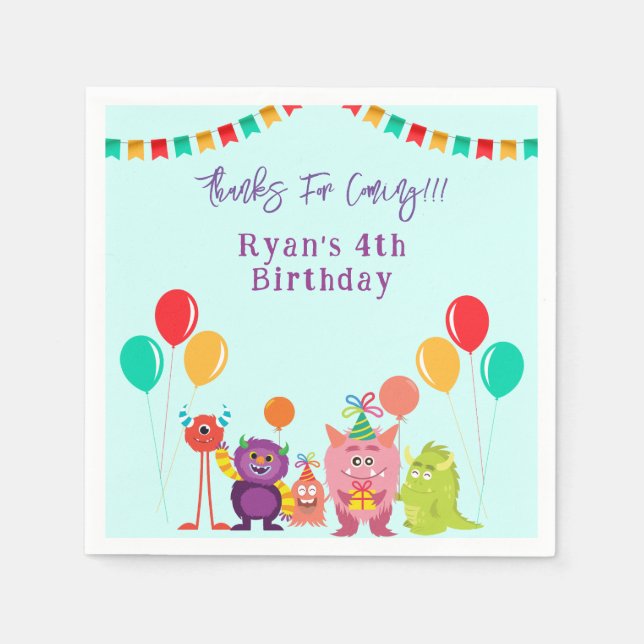Serviette En Papier Cute lil monster cartoon fun birthday party (Devant)