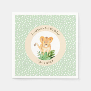 Serviette En Papier Cute Lion Cub Green Forest Woodland Anniversaire