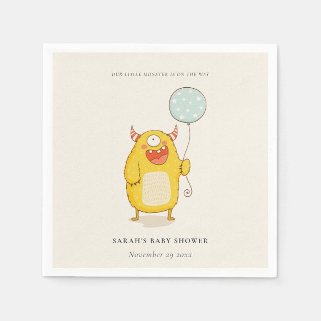 Serviette En Papier Cute Little Aqua Yellow Monster Baby shower Invita (Devant)