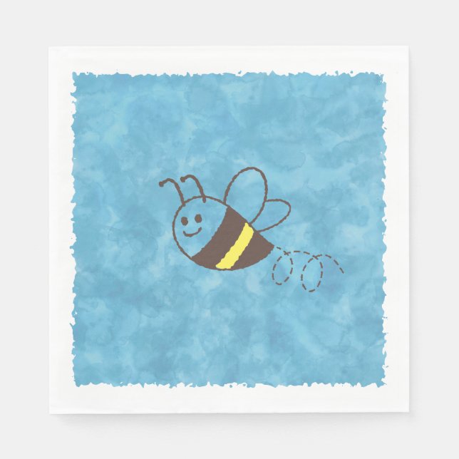 Serviette En Papier Cute Little Bee Flying Blue Aquarelle Baby shower (Devant)