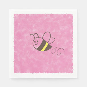 Serviette En Papier Cute Little Bee Flying Pink Aquarelle Baby shower
