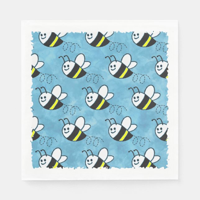 Serviette En Papier Cute Little Bee Motif Baby shower aquarelle (Devant)