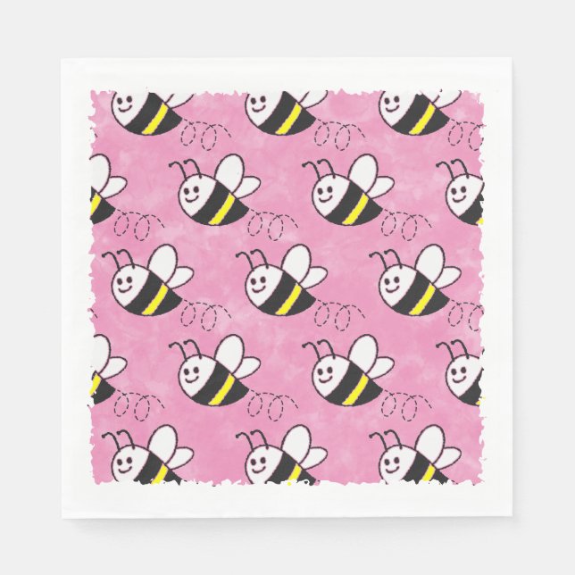 Serviette En Papier Cute Little Bee Motif Baby shower aquarelle (Devant)