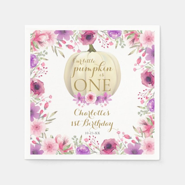 Serviette En Papier Cute Little Citrouille Floral 1er anniversaire (Devant)
