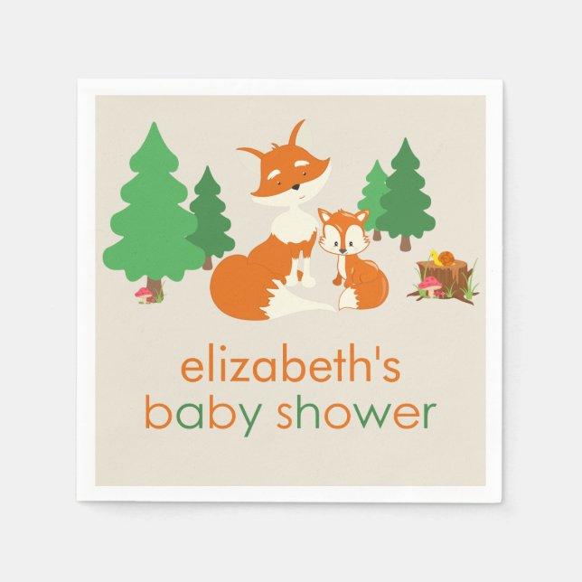 Serviette En Papier Cute Little Fox et maman Baby shower papier servie (Devant)