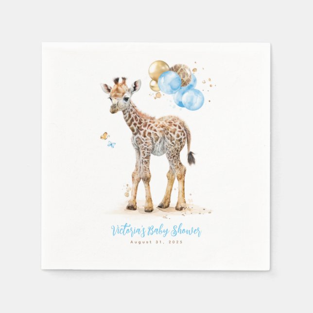 Serviette En Papier Cute Little Giraffe Moderne Boho Bleu Brown (Devant)