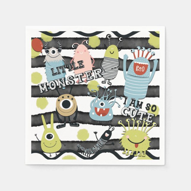 Serviette En Papier Cute Little Monsters Moderne Chic Aquarelle Bande (Devant)