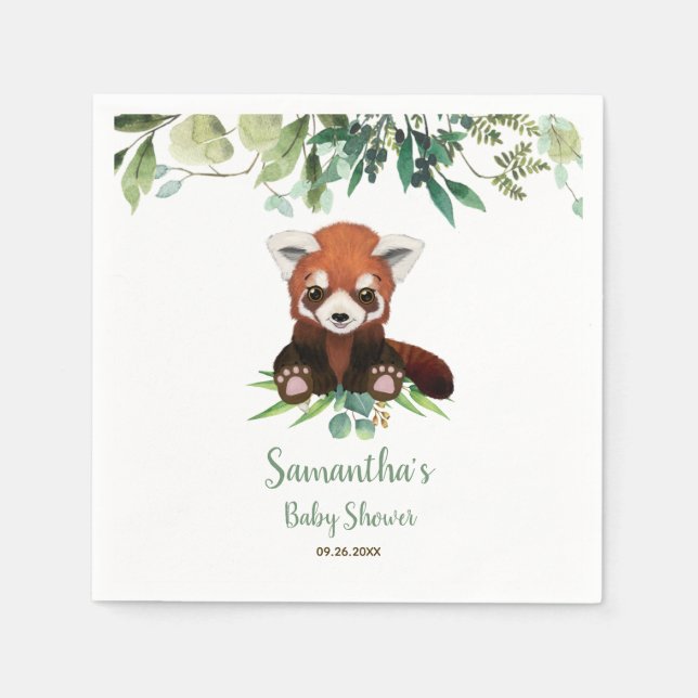 Serviette En Papier Cute Little Ours Rouge Panda Baby shower Vert Na (Devant)