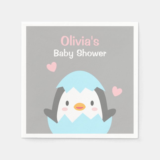 Serviette En Papier Cute Little Penguin Baby shower Party (Devant)