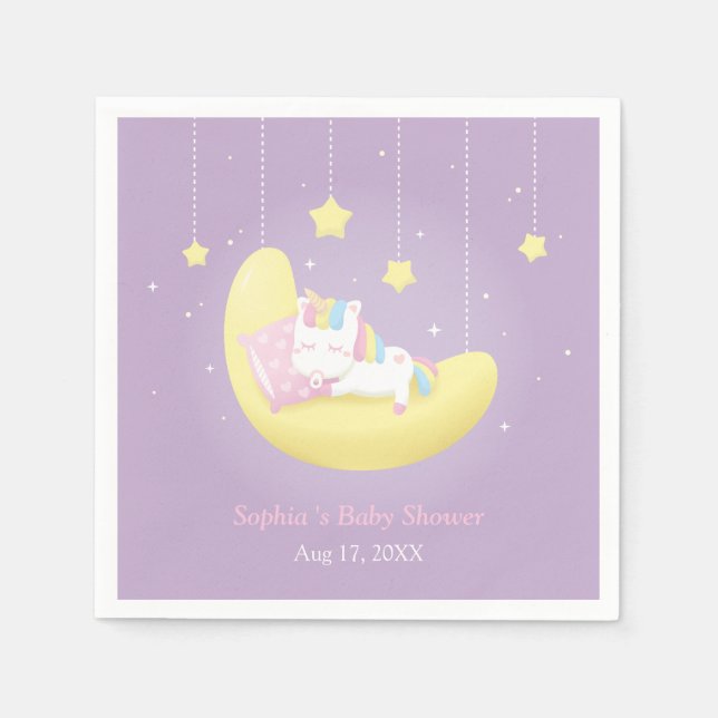 Serviette En Papier Cute Little Unicorne sur lune Baby shower serviett (Devant)