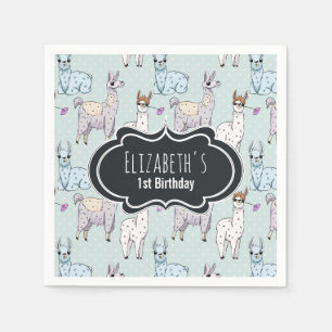 Serviette En Papier Cute Llama Motif à l'anniversaire Pois