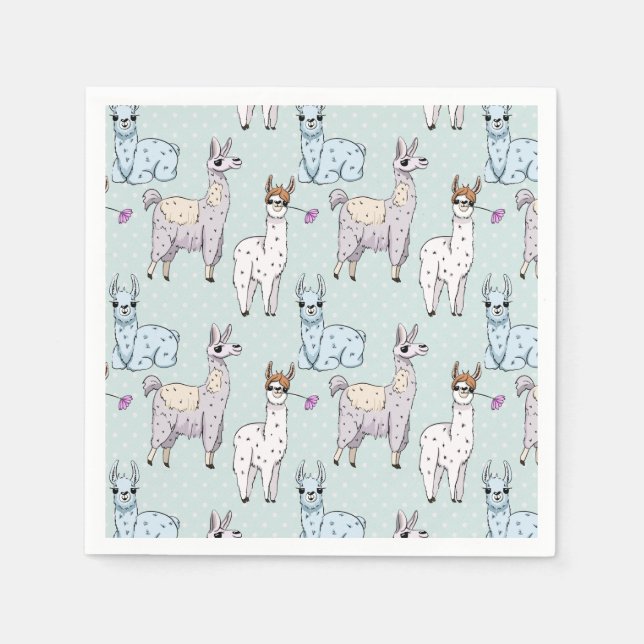 Serviette En Papier Cute Llama Motif Pois (Devant)