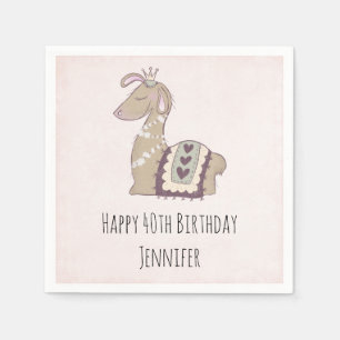 Serviette En Papier Cute Llama Princess portant un anniversaire de la