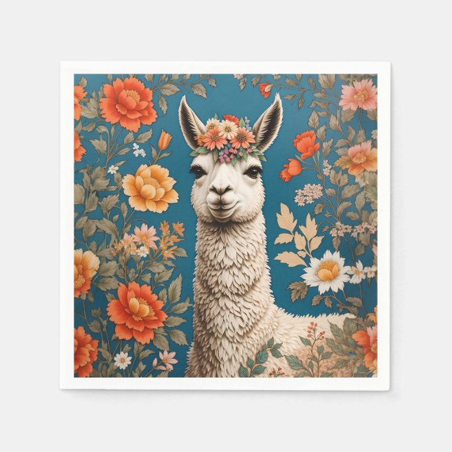 Serviette En Papier Cute Llama William Morris Inspiré Floral (Devant)