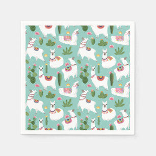 Serviette En Papier Cute Llamas Sur Motif Turquoise