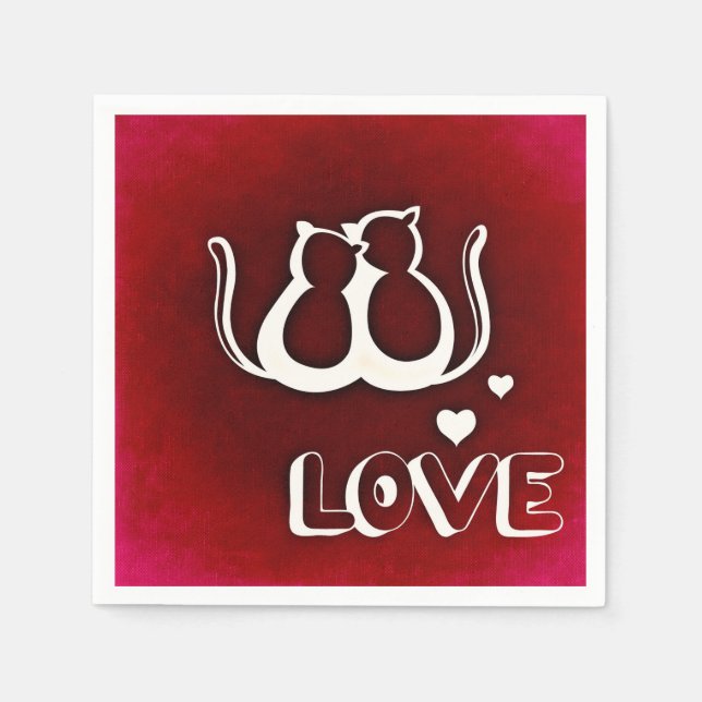 Serviette En Papier Cute Love Cats Saint Valentin Napkin (Devant)