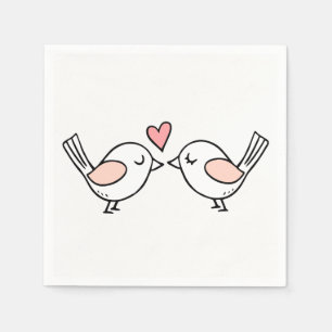 Serviette En Papier Cute Lovebirds rose blanc Inséparables Mariage
