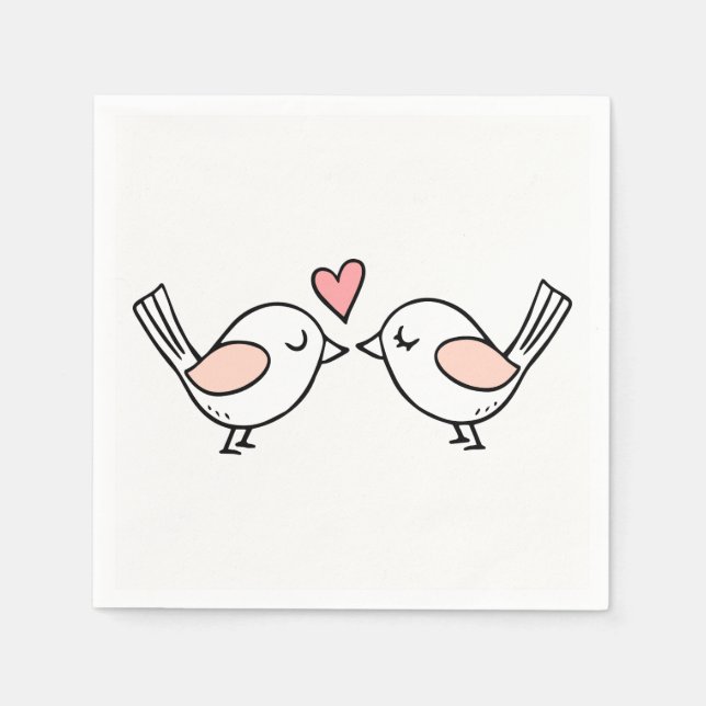 Serviette En Papier Cute Lovebirds rose blanc Inséparables Mariage (Devant)