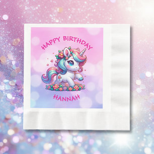 Serviette En Papier Cute Magical Unicorn Personnalisé Anniversaire de