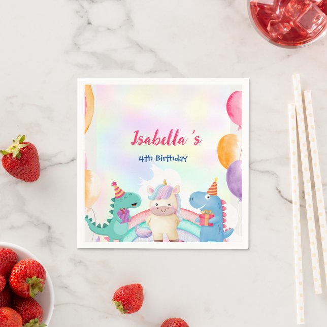 Serviette En Papier Cute Magique Rainbow Dino Unicorn Anniversaire (En situation)