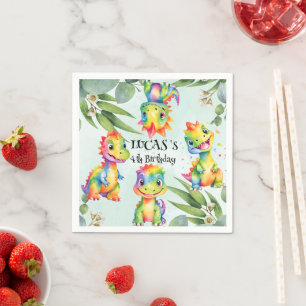 Serviette En Papier Cute Magique Rainbow Dinosaur Bonne fête d'anniver