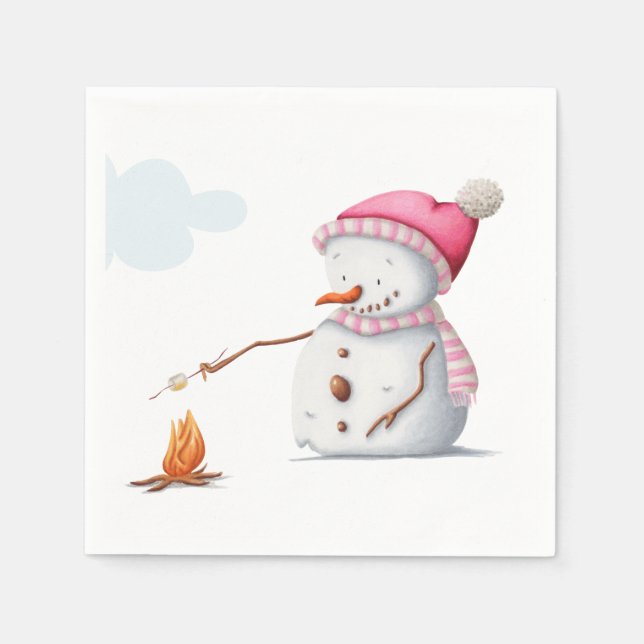Serviette En Papier Cute Marshmallows Snowman Winter (Devant)
