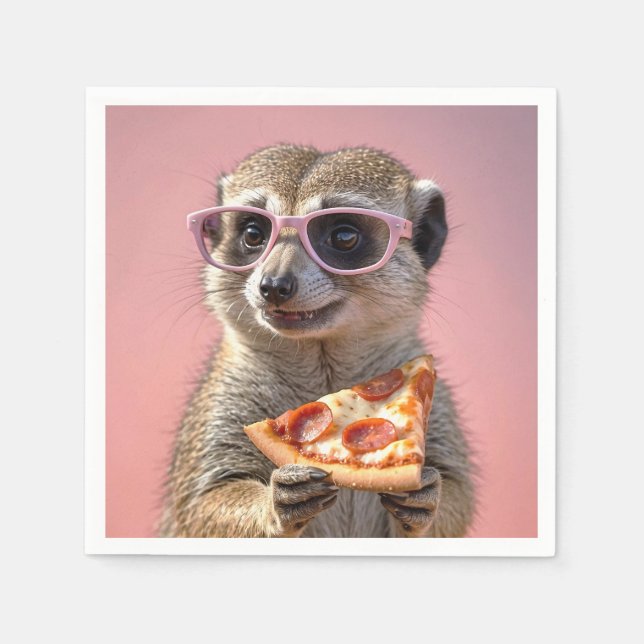 Serviette En Papier Cute Meerkat avec lunettes et pizza (Devant)
